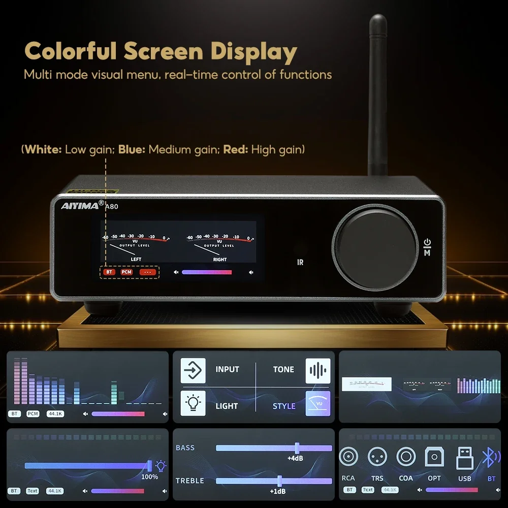 AIYIMA A80 Power Amplifier TPA3255 DAC Bluetooth PFFB Stereo 300Wx2 Class D 2.0 HiRes Digital Amp with RCA TRS OPT COA USB Input - Image 4