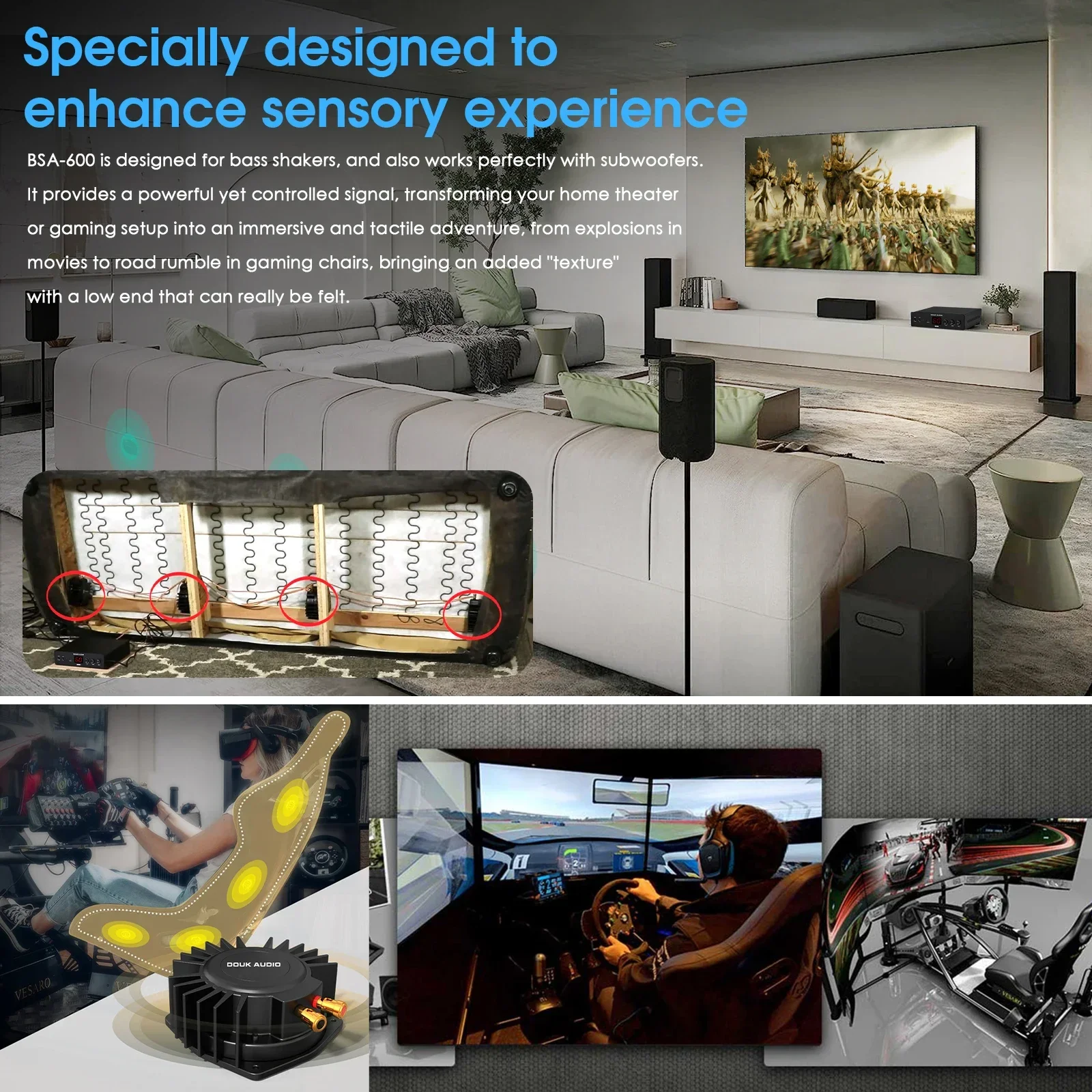 Douk Audio BSA-600 Bridge Stereo/Mono Bass Shaker Amplifier Subwoofer Power Amp for Transducer 230W - Image 4